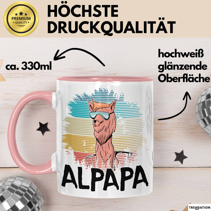 Vater Papa Tasse Gschenk Alpaka Llama Alpapa Geschenkidee Spruch für Vater zum Vatertag Rosa Trendation