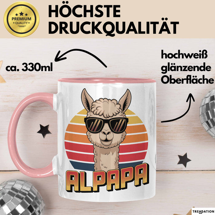 Vatertag Tasse Geschenk Alpapa Alpaka für Papa Spruch Rosa Trendation