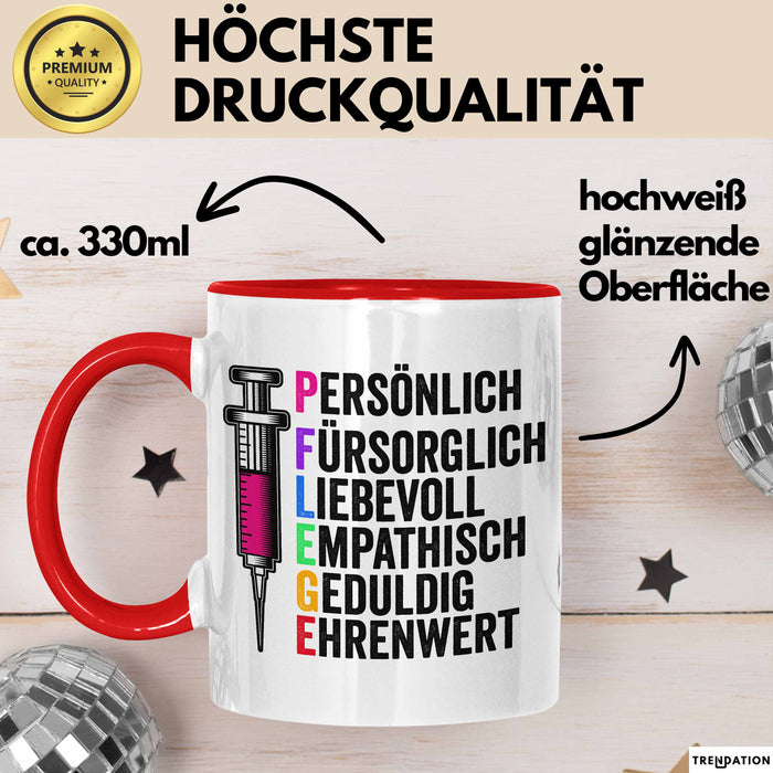 Krankenschwester Pflege Betreuung Tasse Geschenk Lustige Geschenkidee Spruch Pflege Rot Trendation