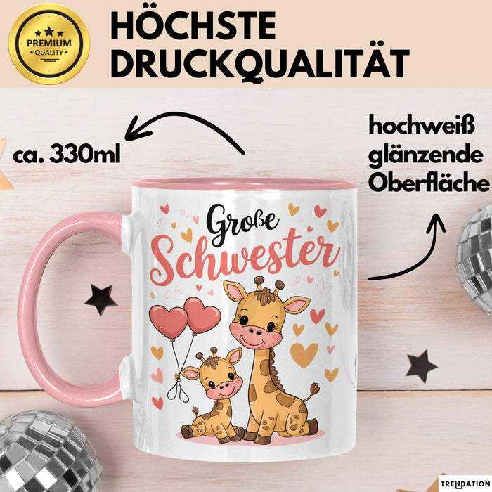 Big Sister Ältere Geschwister Schwestern Giraffe Tasse Becher Geschenk Lustige Geschenkidee Spruch Big Sister Rosa Trendation