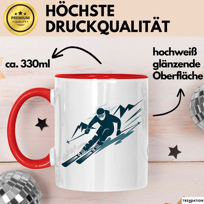 Skifahrer Tasse Geschenkidee für Schneepisten Fans Rot Trendation
