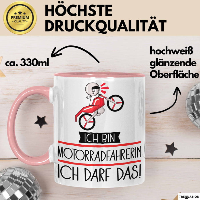 Geschenk für Motorradfahrerin Tasse Lustige Geschenkidee Geburtstag Ich Bin Motorradfahrerin Ich Darf Das Rosa Trendation