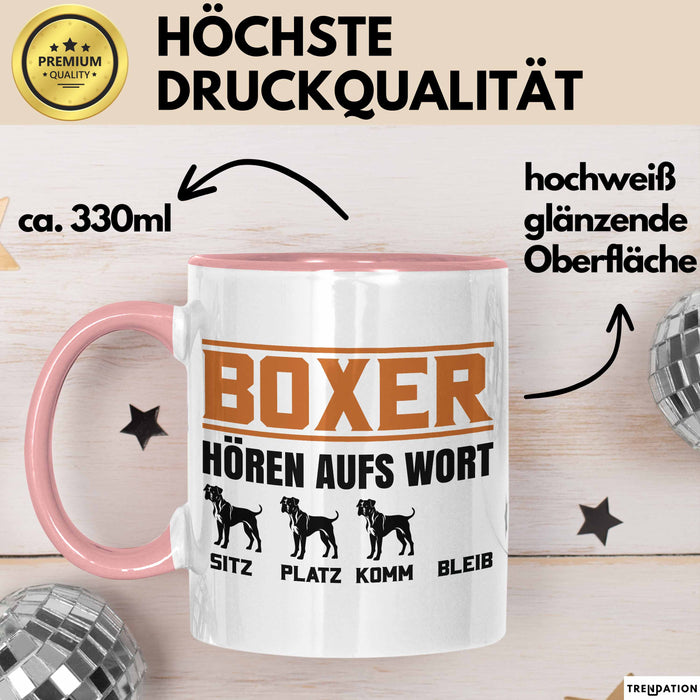 Boxer Hören Aufs Wort Tasse Geschenk Boxer Besitzer Mama Becher Rosa Trendation