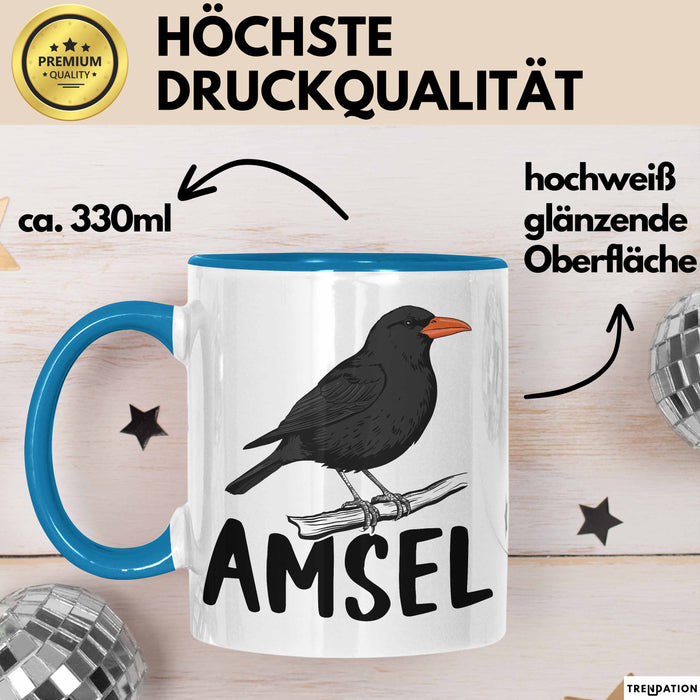 Amsel Vogel Tasse Geschenk Vogelbeobachter Ornithologe Biologe Blau Trendation