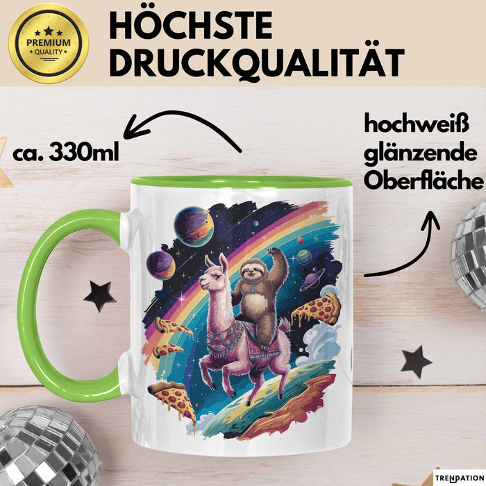 Weltall Katze Faultier Lama Regenbogen Tasse Geschenk Tier Grün Trendation