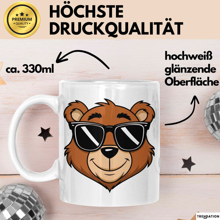 Teddybär Tier Sonnenbrille Tasse Geschenk Lustige Geschenkidee Spruch Weiß Trendation