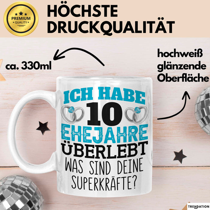 Rosenhochzeit Tasse Geschenk 10 Jahre Verheirtatet Geschenkidee Ehemann Ehefrau Becher Weiß Trendation
