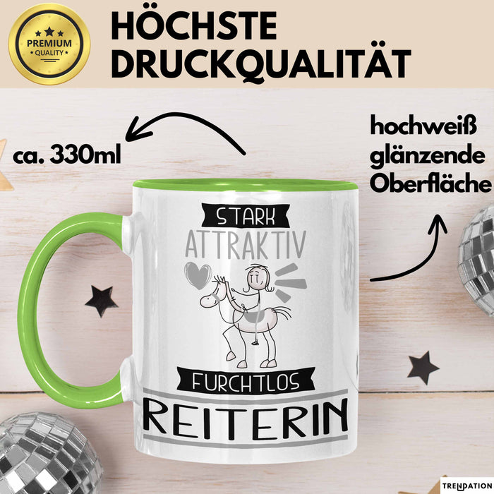 Reiterin Tasse Geschenk Becher Stark Attraktiv Furchtlos Reiterin Lustige Geschenkidee Grün Trendation