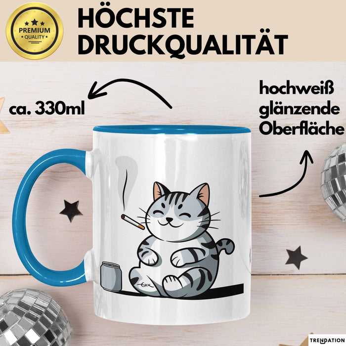 Sarkastische Rauchende Katze Sarkasmus Tasse Geschenk Lustige Geschenkidee Spruch Blau Trendation