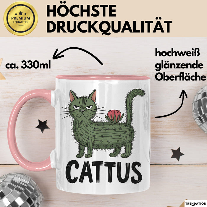 Katzen Tasse Geschenk Cattus Kaktus Geschenkidee Lustig Katze Wortspiel Rosa Trendation