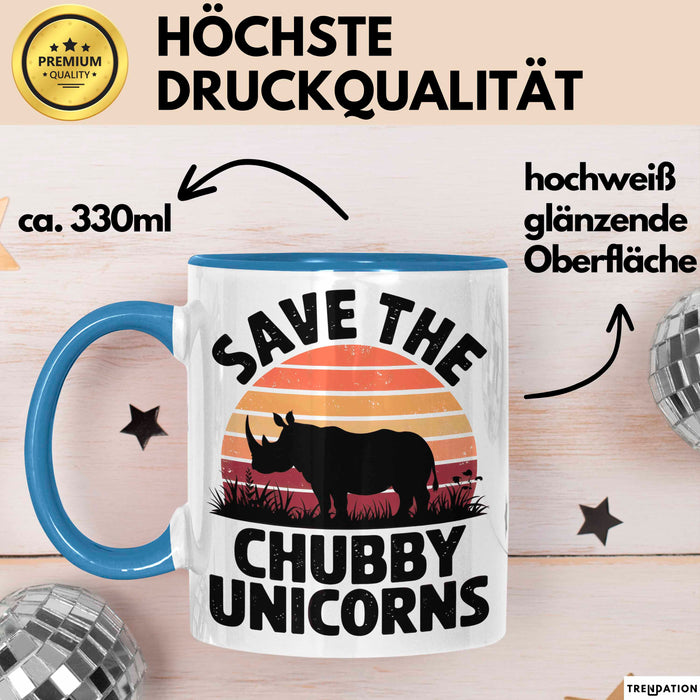 Nashorn Tasse Geschenk Lustige Geschenkidee Spruch Rettet Die Moppeligen Einhörner Blau Trendation