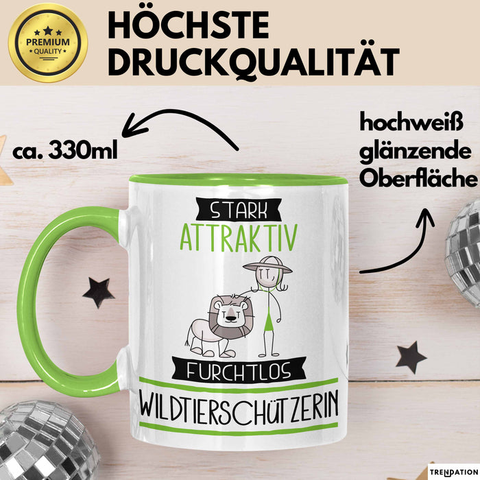 Wildtierschützerin Tasse Geschenk Becher Stark Attraktiv Furchtlos Wildtierschützerin Lustige Geschenkidee Grün Trendation