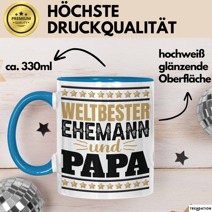 Lustige Tasse Geschenk Weltbester Ehemann Und Papa Becher Blau Trendation
