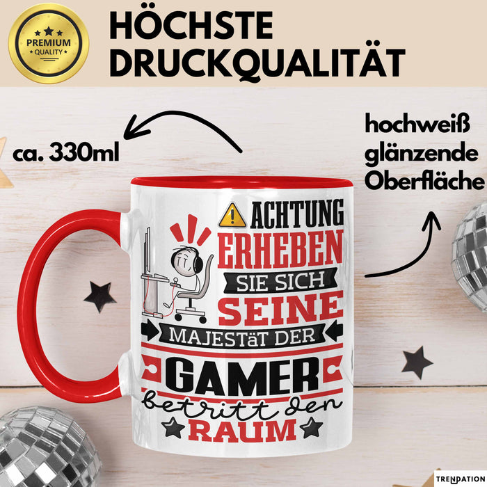 Gamer Geschenk Tasse Lustiger Spruch Erheben Sie Sich Der Gamer Betritt den Raum Rot Trendation