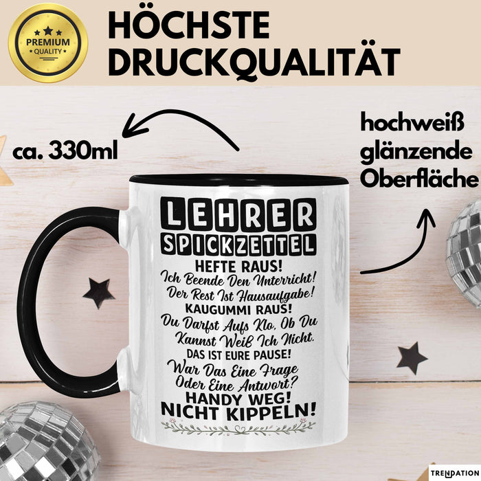 Unterricht Lehrer Wertschätzung Tasse Geschenk Lustige Geschenkidee Spruch Lehrer Spickzettel Trendation