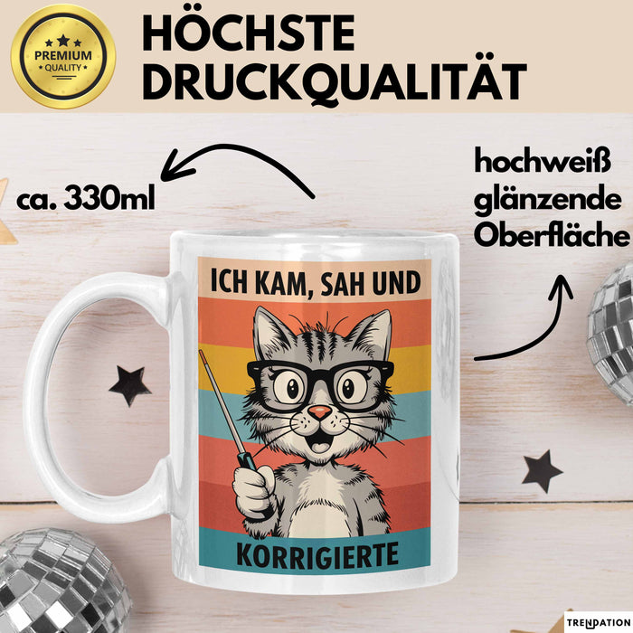 Deutschlehrer Unterricht Tasse Geschenk Lustige Geschenkidee Spruch Ich Kam Sah Und Korrigierte Weiß Trendation