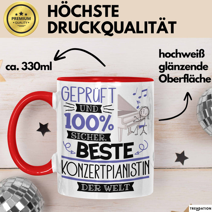 Beste Konzertpianistin Der Welt Tasse Geschenk für Eine Konzertpianistin Geprüft Und Sicher Geschenkidee Geburtstag Weihnachten Rot Trendation