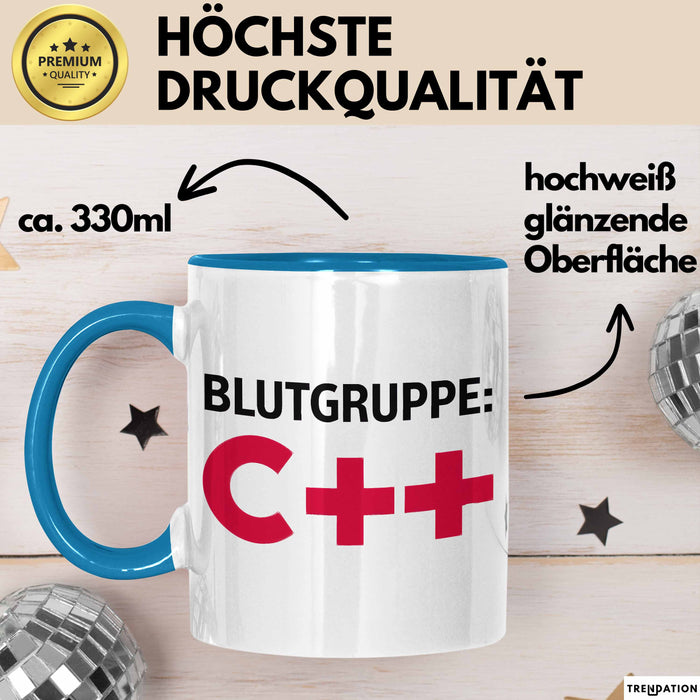 IT Programmierer Tasse Geschenk Blutgruppe C++ Spruch Blau Trendation