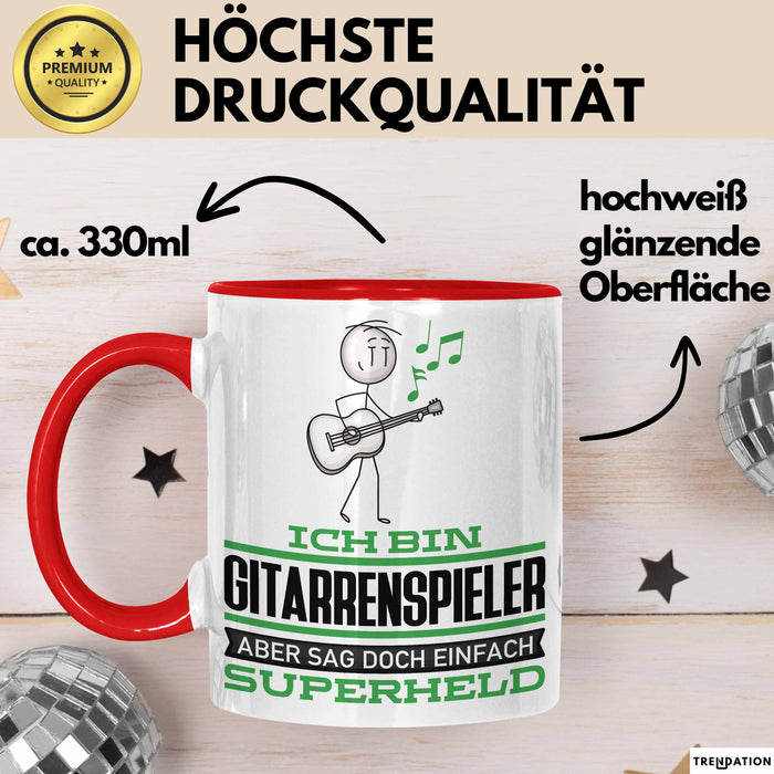 Gitarrenspieler Geschenk Tasse Ich Bin Gitarrenspieler Aber Sag Doch Einfach Superheld Lustige Geschenkdiee für Gitarrenspieler Kaffee-Becher Rot Trendation