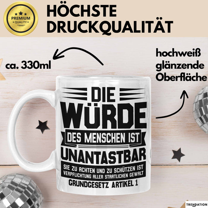Jura Tasse Geschenk Die Würde Des Menschen Ist Unantastbar Geschenkidee Jurist Juristin Anwalt Becher Weiß Trendation
