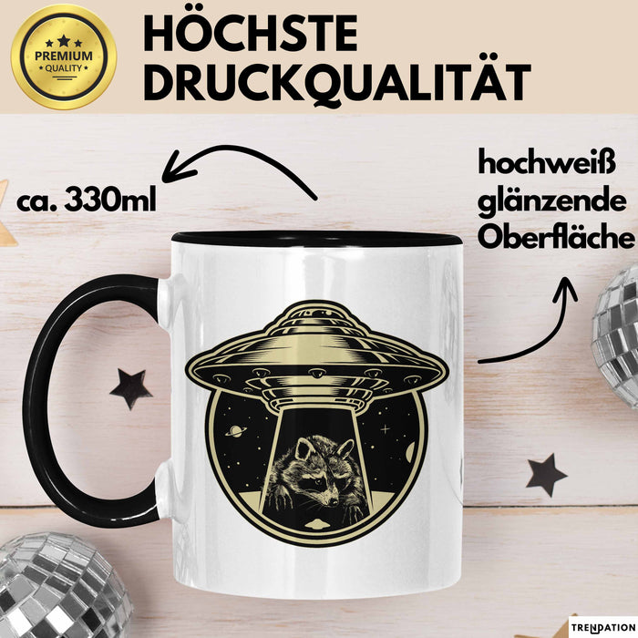 Waschbär Geschenk Tasse Ufo Alien Waschbär-Liebhaber Geschenkdidee Schwarz Trendation