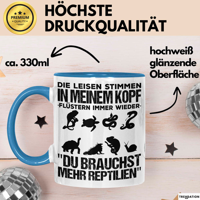 Reptil Bartagame Tasse Geschenk Lustige Geschenkidee Spruch Die Leisen Stimmen In Meinem Kopf Flüstern Immer Wieder Blau Trendation