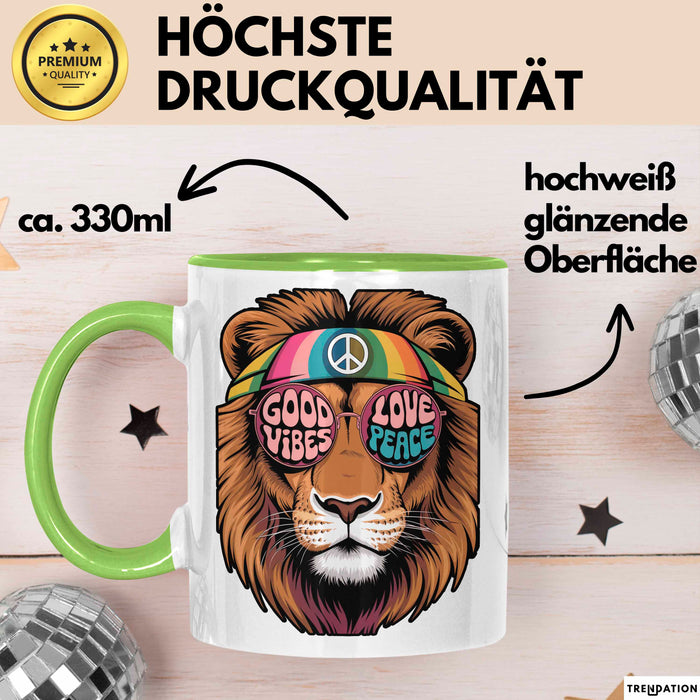 Hippie Löwe Tasse Geschenk Lustige Geschenkidee Spruch Grün Trendation