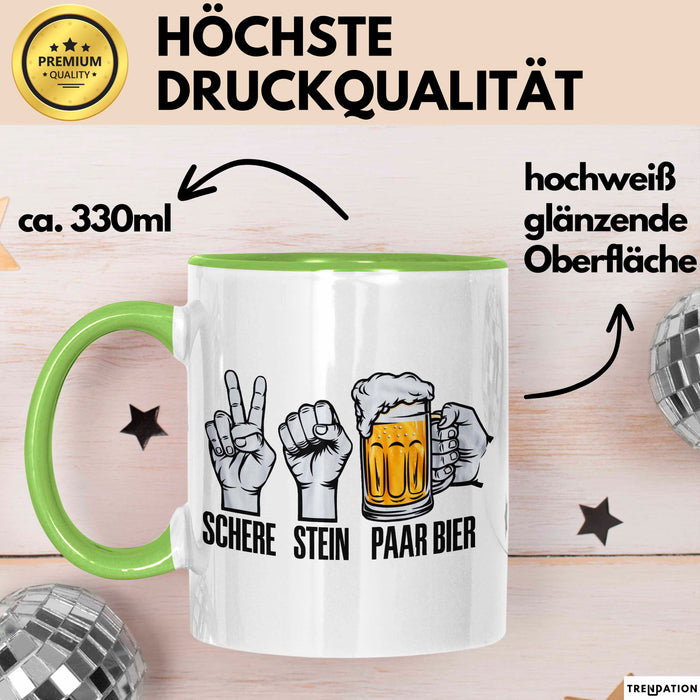 Bier Trinker Trinken Tasse Becher Geschenk Lustige Geschenkidee Spruch Schere Stein Paar Bier Grün Trendation