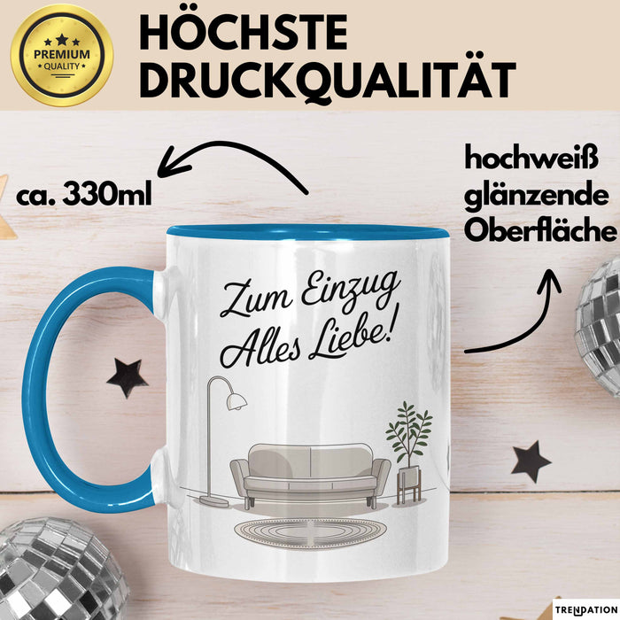 Neues Zuhause Eigentümer Tasse Geschenk Lustige Geschenkidee Spruch Zum Einzug Alles Liebe Blau Trendation