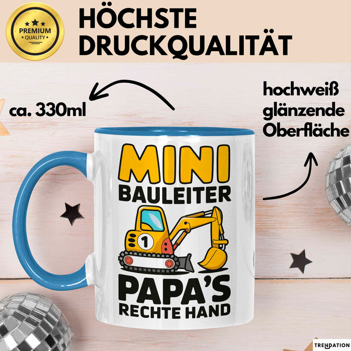 Bauleiter Bauunternehmer Tasse Geschenk Lustige Geschenkidee Spruch Mini Bauleiter Papa's Rechte Hand Blau Trendation