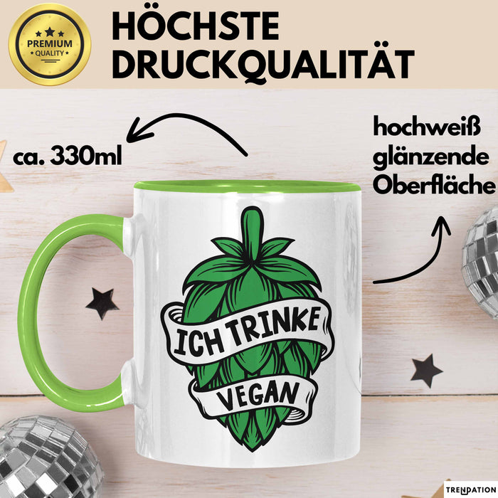 Biertrinker Tasse Geschenk Ich Trinke Vegan Becher Geschenkidee Grün Trendation