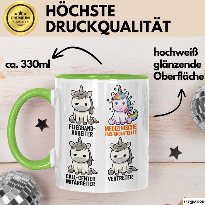 Arzt Einhorn Tasse Geschenk Lustige Geschenkidee Spruch Medizinische Fachangestellte Grün Trendation