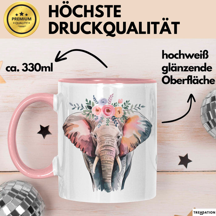 Elefant Tier Blumen Tasse Geschenk Lustige Geschenkidee Spruch Rosa Trendation