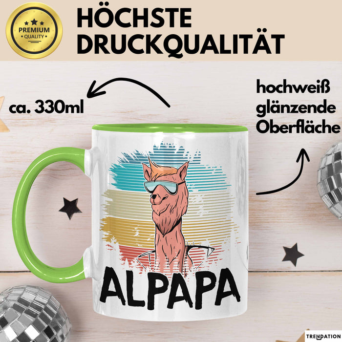Vater Papa Tasse Gschenk Alpaka Llama Alpapa Geschenkidee Spruch für Vater zum Vatertag Grün Trendation