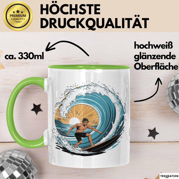 Surfer Tasse Geschenkidee für Wellenreiter Lustiger Spruch Grün Trendation