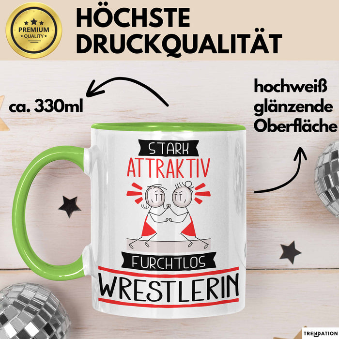 Wrestlerin Tasse Geschenk Becher Stark Attraktiv Furchtlos Wrestlerin Lustige Geschenkidee Grün Trendation