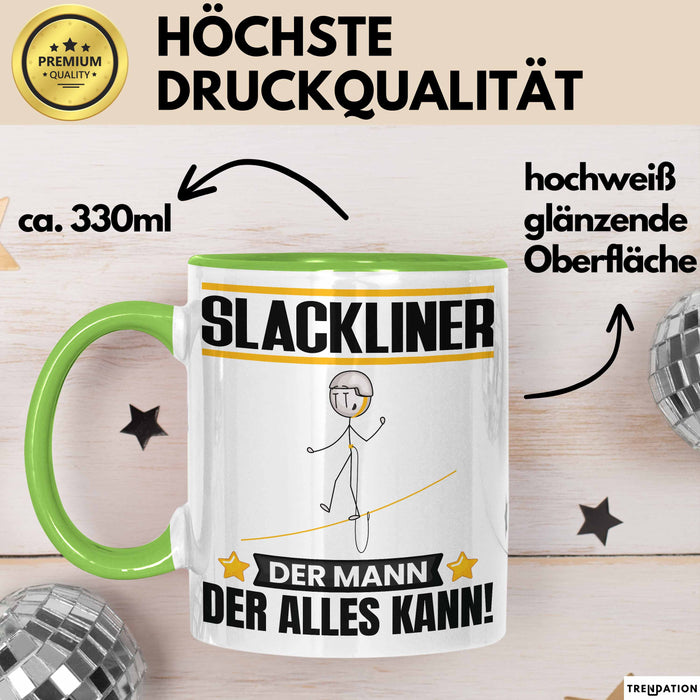 Slackliner Tasse Geschenk für Slackliner Der Mann Der Alles Kann Geschenkidee zum Geburtstag Grün Trendation