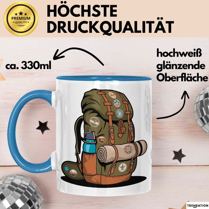 Rucksackreisender Tasse Geschenkidee für Wanderpfad Fans Blau Trendation