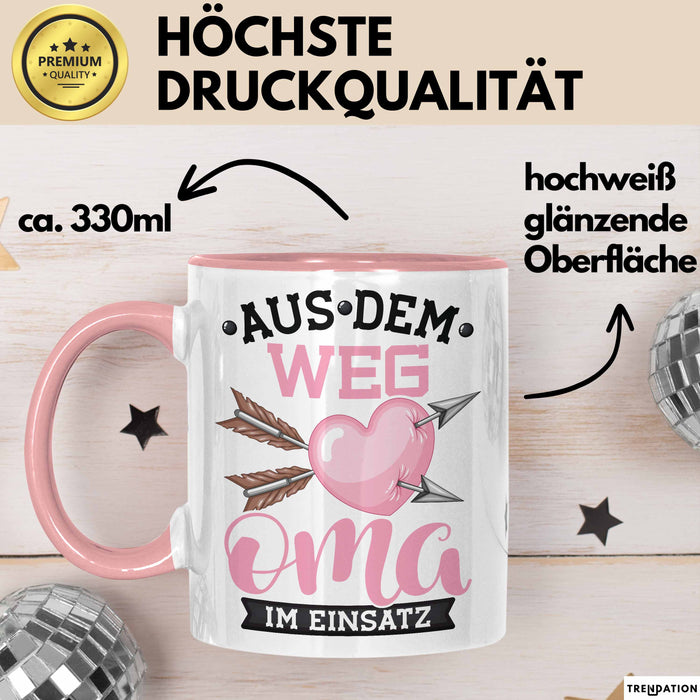 Oma Im Einsatz Tasse Geschenk Muttertag Lustiger Spruch Witzig Rosa Trendation