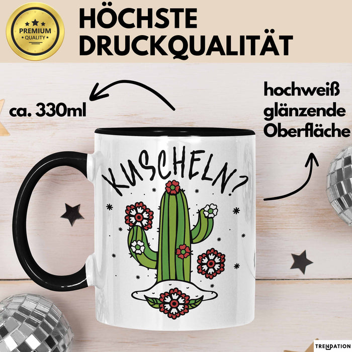 Kaktus Tasse Geschenk Kuscheln Sarkasmus Humor Geschenkidee Kaffee-Becher Kaktus-Liebhaber Frauen Schwarz Trendation