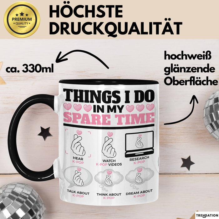 KPop Tasse Geschenk Spare Time Finger Heart Grafik Geschenkidee Schwarz Trendation