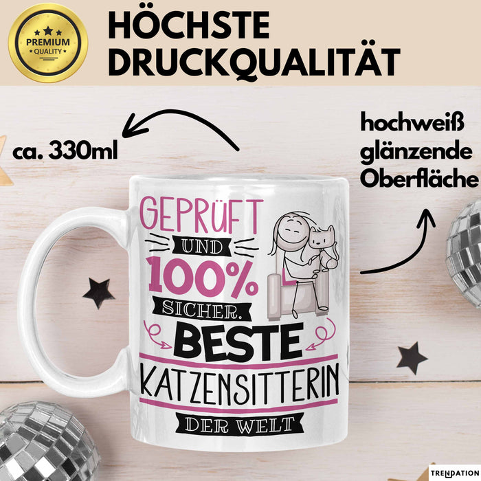 Beste Katzensitterin Der Welt Tasse Geschenk für Eine Katzensitterin Geprüft Und Sicher Geschenkidee Geburtstag Weihnachten Weiß Trendation