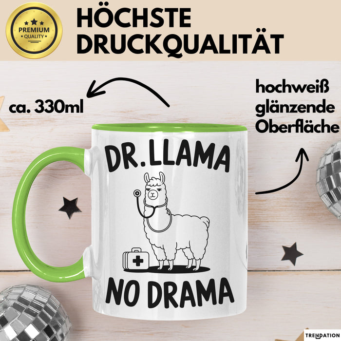 Lama Tasse Geschenk Dr Llama No Drama Geschenkidee Lustig Tier Grün Trendation