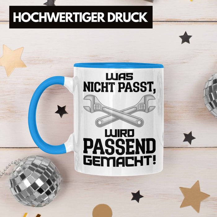 Trendation - Handwerker Tasse mit Spruch Geschenke für Handwerk Kaffeebecher KFZ Mechaniker Mechatroniker Blau Trendation