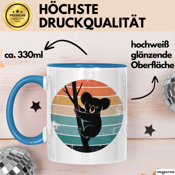 Retro Koala Tierliebhaber Tasse Geschenk Lustige Geschenkidee Spruch Blau Trendation
