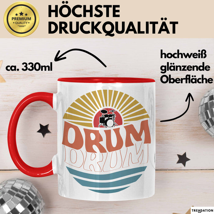 Drummer Schlagzeug-Spieler Geschenk Tasse Geschenkidee Kaffee-Becher Schlagzeuger Drum Bunte Grafik Rot Trendation