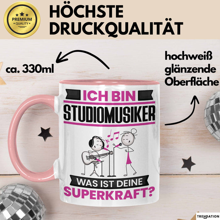 Studiomusiker Tasse Geschenk für Studiomusiker Geburtstag Lustiger Spruch Kaffee-Becher Was Ist Deine Superkraft Rosa Trendation