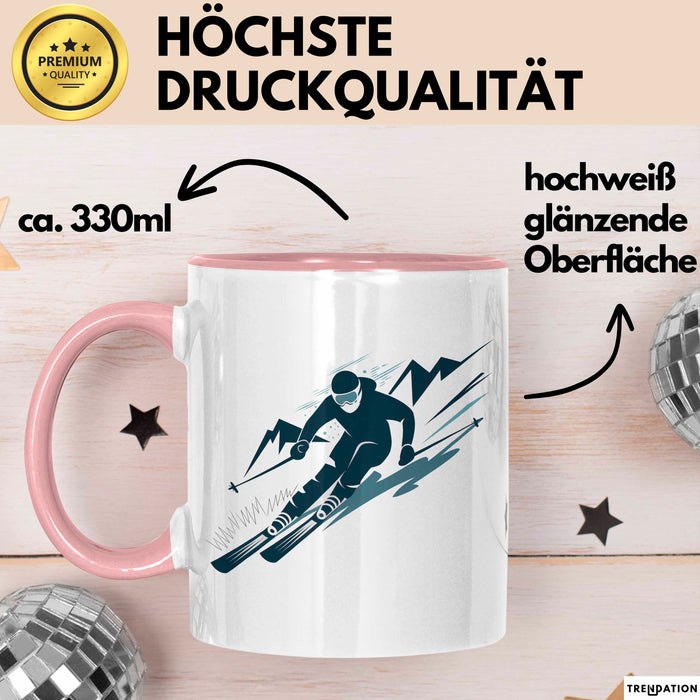 Skifahrer Tasse Geschenkidee für Schneepisten Fans Rosa Trendation