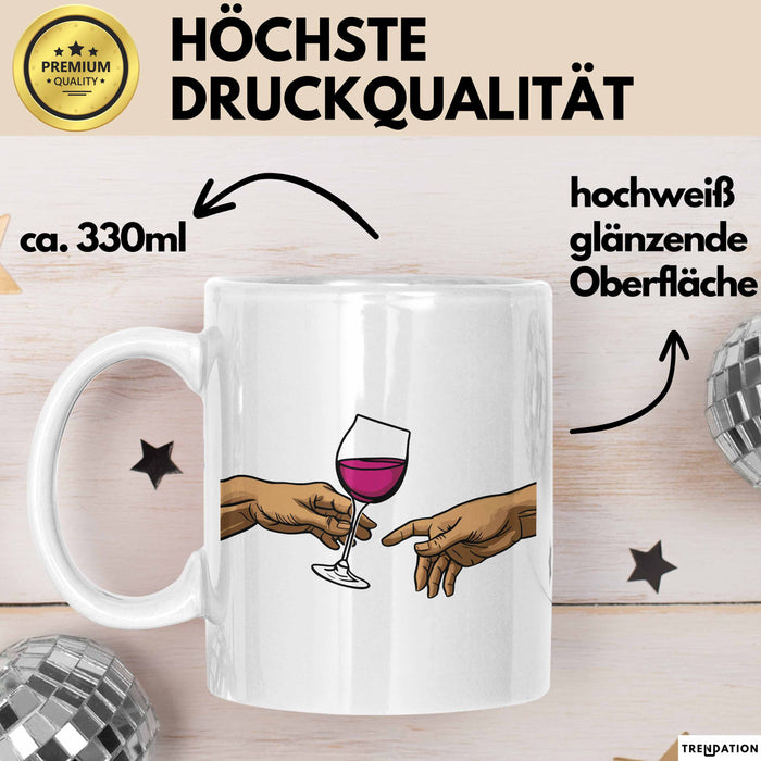 Weinliebhaber Tasse Geschenk Erschaffung Von Adam Kunst Geschenkidee 2 Hände Finger Rotwein Wein Liebhaber Weiß Trendation
