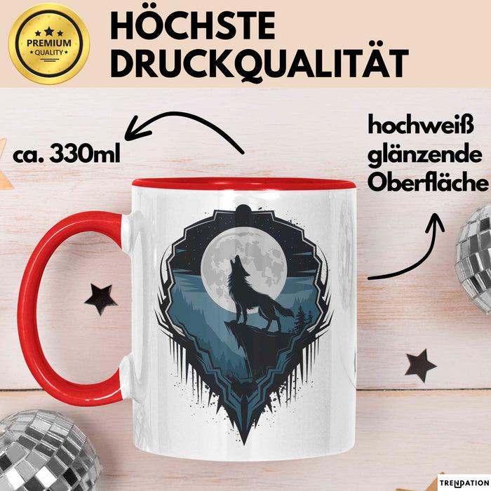 Wolf Tierliebhaber Tasse Geschenkidee für Wildtier Fans Rot Trendation